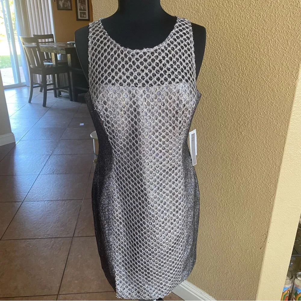 Phoebe by Kay Unger metallic silver dress NWT